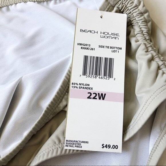 Beach House Bikini Bottoms Plus Size Khaki Side Tie 22W NWT - Picture 5 of 8